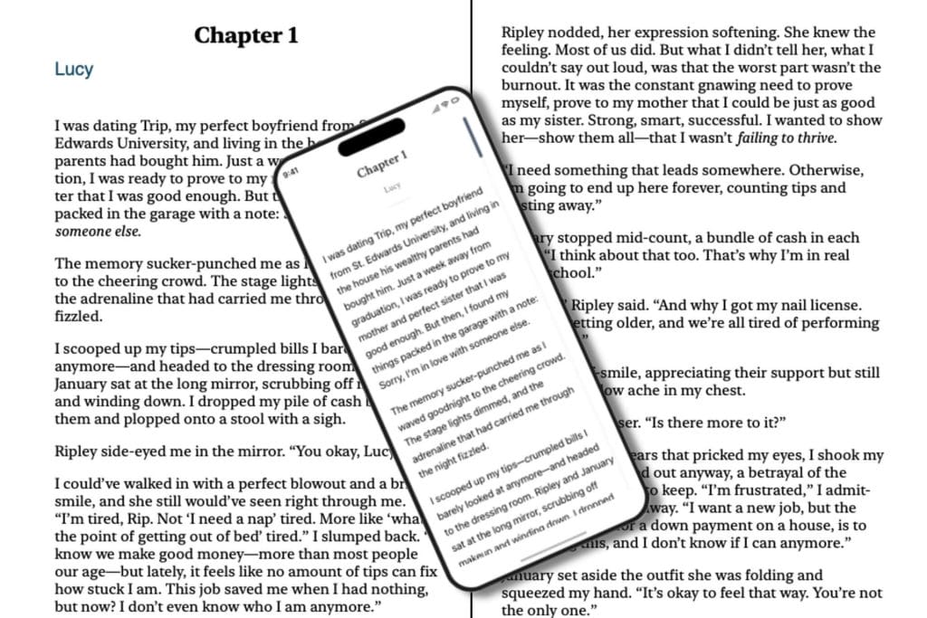 Printed manuscript page with a smartphone resting on it.
