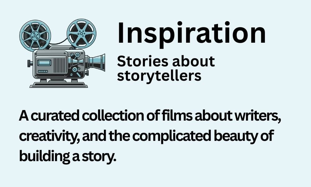 Picture of a movie camera with text that says, "Inspiration - Stories about Storytellers"